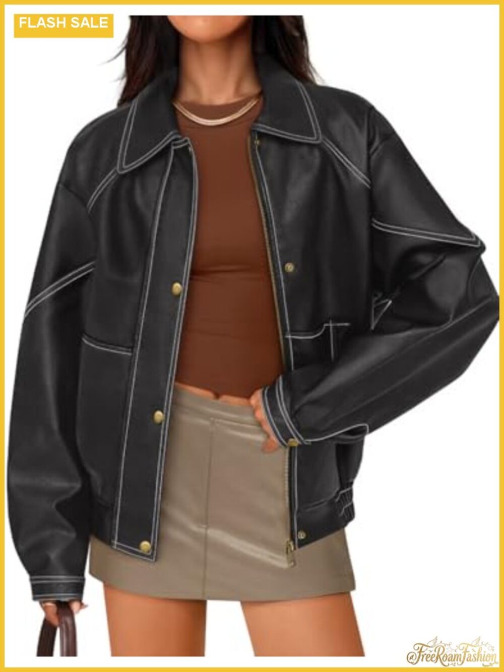Faux Leather Jacket Oversized Zipper Motorcycle Coat